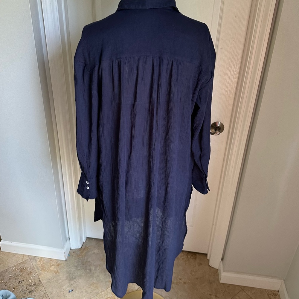Anthropologie Long Navy Button Down Gauze Tunic/Shirt - Picture 7 of 10